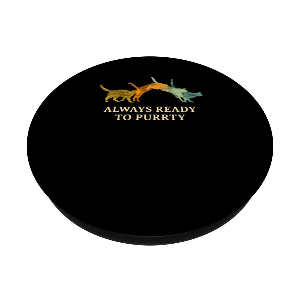 Always Ready to Purrty Cat Lover Party Kitten Celebration PopSockets Swappable PopGrip, Black - Image 2