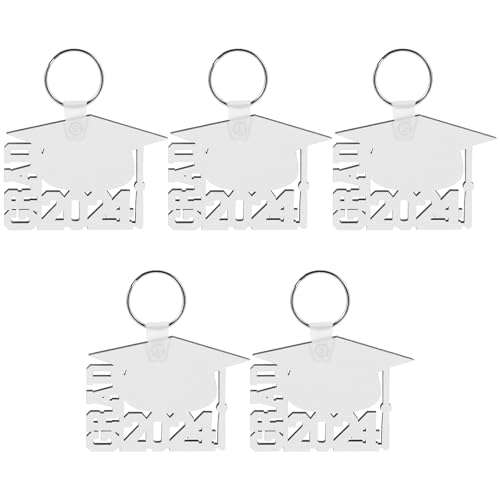 STOBOK Graduation Sublimation Blanks Graduation Sublimation Keychains Blanks 5pcs Heat Class of 2024 Keyrings Key Holder Pendants for DIY Keychains Graduation Present