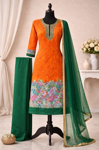Image of Women's Cotton Blend Unstitched Kurti Set for Women | A-Line Style Dress Material | 2-Piece Traditional Ethnic Wear Suit Fabric