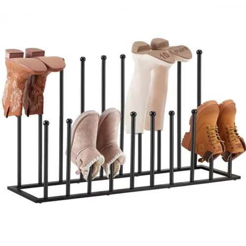 Housen Solutions 10 Pairs Boot Rack Organizer for Tall Boots, Large Capacity Metal Free Standing Shoe Racks, Black Cowboy Boot Holder Stand for Closet, Garage