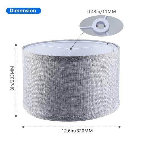 Drum Lampshades 12.6" Top x 12.6" Bottom x 8" High, Easy Assembly Replacement Lamp Shades for Table & Floor Lamps Natural Linen Beige Lampshades Spider Fitter, Set of 2 - Thumbnail 2