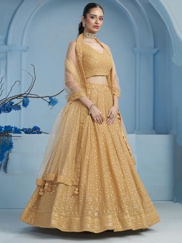 Image of Zeel Clothing Women's Sequins Thread Embroidered Georgette Lehenga Choli With Dupatta (5124-Women-Lehenga-Choli-New; Free size)