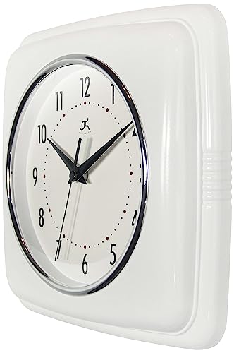 Infinity Instruments Retro Wall Clock - 9 Inch Square Clock - Silent Non-Ticking Mid Century Modern - Kitchen Clock Office Clock Diner Wall Clock - Vintage Wall Clock Decorative - White - Thumbnail 3