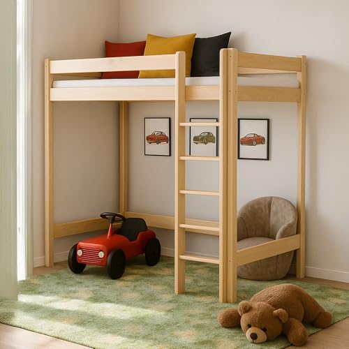 MEBLE WRÓBEL Hochbett 80x160 cm - Kinderbett mit Lattenrost und Rausfallschutz, Holzbett, Etagenbett mit Leiter Bett - Jugendbett Ohne Matratze - Höhe 160 cm