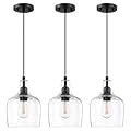 Dolaimy House 3 Pack 1 Light Hanging Indoor Kitchen Island Pendant Light 6.1" Clear Seeded Glass Pendant Ceiling Light Fixtures Black Finish Modern Farmhouse Dinning Over Sink