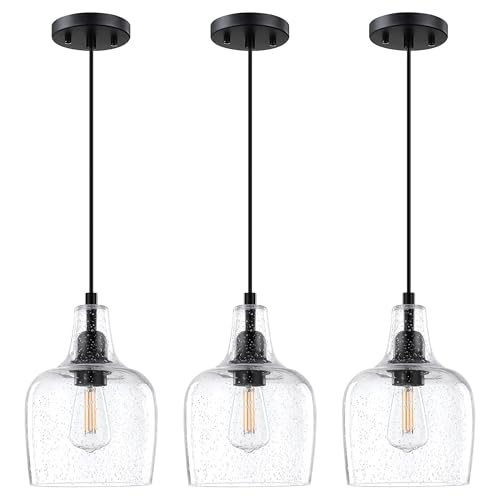 Dolaimy House 3 Pack 1 Light Indoor Hanging Kitchen Island Pendant Ceiling Light 6.1' Clear Seeded...