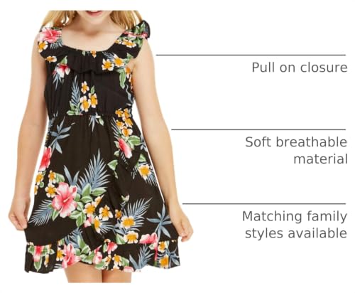 Image of Family Matching Hawaiian Clothes, Hibiscus Black | Black Hibiscus Print • Soft Rayon Fabric • Family Matching Outfits • Vacation Ready • Luau Party Wear