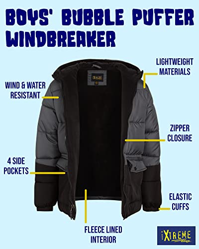 Ixtreme Boys' Winter Coat - Fleece Lined Bubble Puffer Windbreaker Jacket (Size: 8-18), Size 8, Charcoal/Black #TOP1