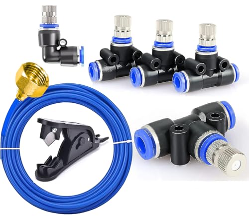 Image of Misting Cooling System 10Mtr Pipe + 5pcs Atomization Nozzles + 1 /2 inch Tap Connector + Cutter for DIY Sanitization Fogger Sprayer Watering Fogging Kit Sprinkler for Garden Outdoor Balcony