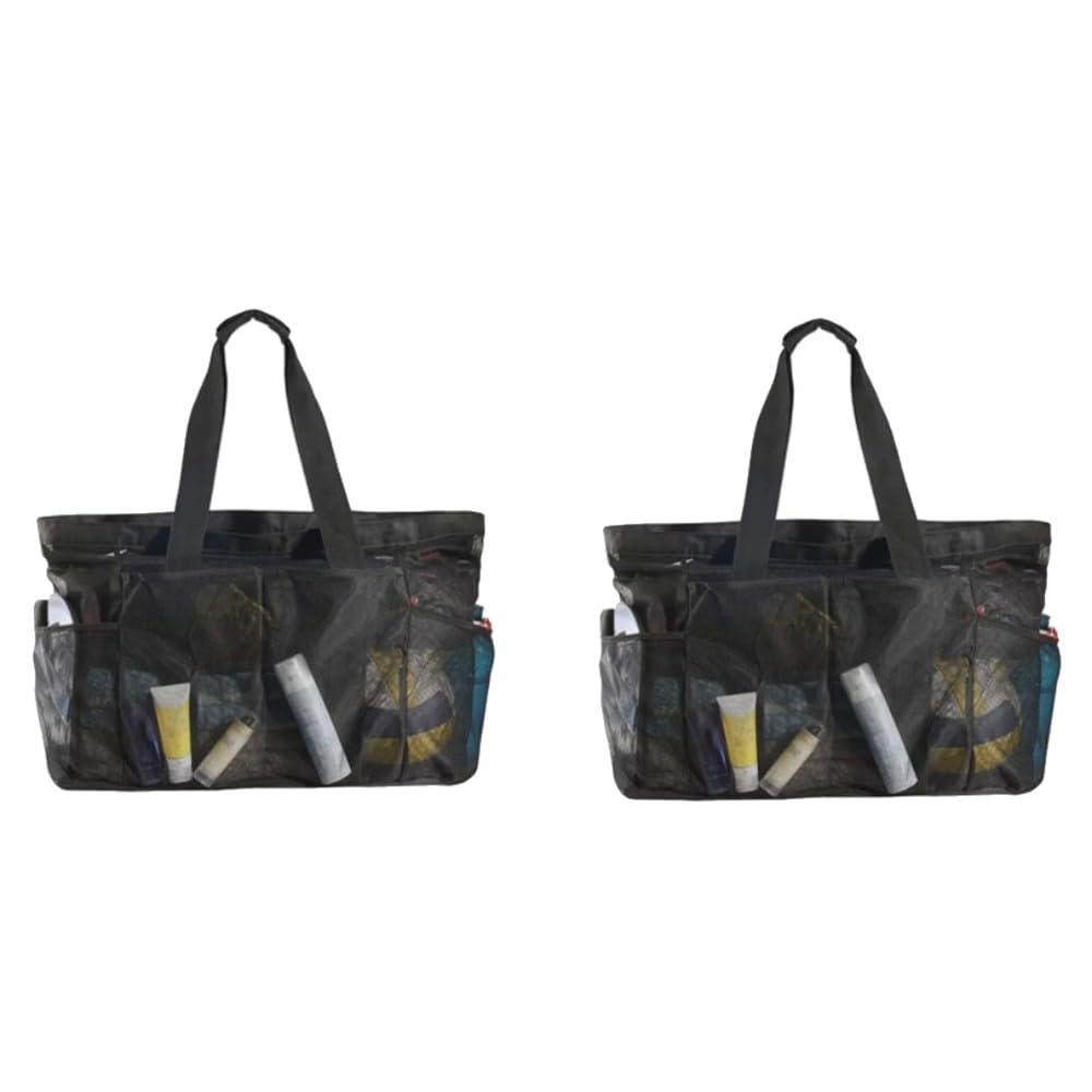 Sac fourre-Tout de Plage pour Femme, Grand Sac de Plage en Maille Poches Multiples Pliable séchage Rapide Multi 1/2 pièces(Black-2pcs)