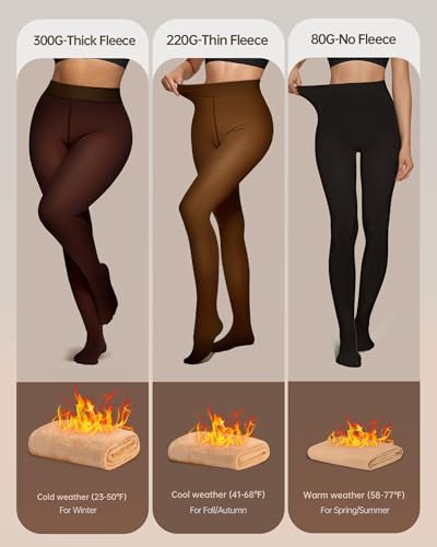 Image of OEAK Womens Fleece Lined Tights Fake Translucent Pantyhose Thermal Opaque High Waisted Winter Legging Footed Sheer Tights 220g Fake Translucent Honey L /XL