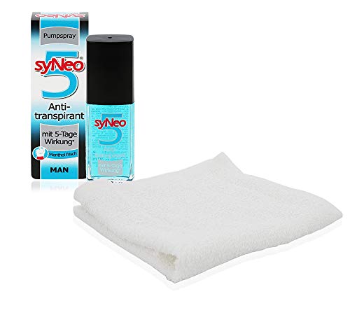 syNeo 5 Anti-Transpirant MAN Pumpspray für Männer, Deo-Spray gegen starkes Schwitzen für Herren 30ml + Waschhandschuh