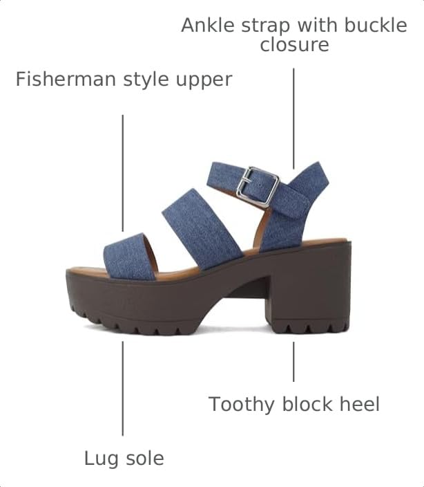 Image of Soda ACCOUNT ~ Women Open Toe Two Bands Lug sole Fashion Block Heel Sandals with Adjustable Ankle Strap