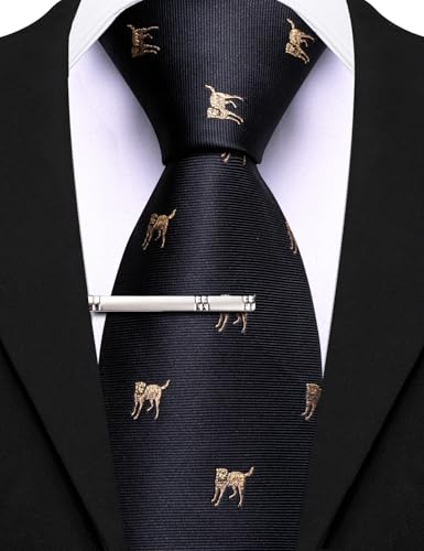 Image of Barry.Wang Silk Ties for Men Fun Necktie and Tie Clip Set for Wedding Party Business Formal Extra Long