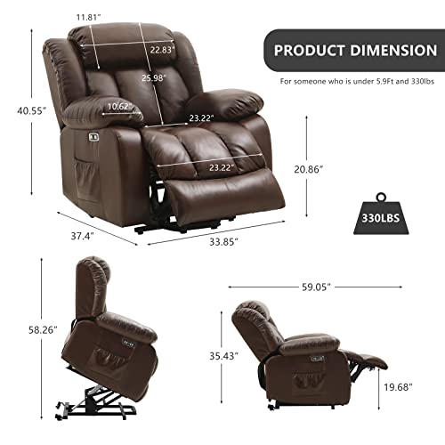 Leisland Power Lift Chairs Recliners For Elderly, Breathable Leather Recliner Chairs With Massage And Heat, Sleeper Chair With Cup Holder,Usb Charge, Remote Control(Brown) #TOP1