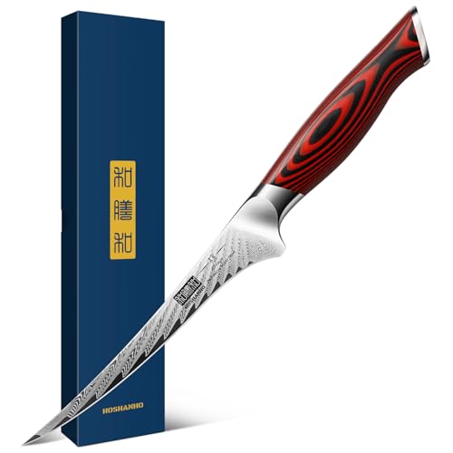 HOSHANHO Filleting Knife 7 Inch, Damascus Steel Boning Knife, Professional Fish Filleting Knives for Meat Chicken Cutting, Meat Knives with G10 Ergonomic Handle