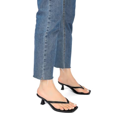 Image of Goderci Kitten Flip Flop Thong Low Heels for Women Square Open Toe Slip On Heeled Sandals