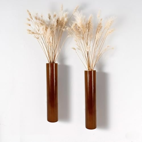 AIM & GGKK Wood Wall Vase for Flowers Set of 2, Wall Mounted Wooden Planters Holder for Indoor Plants, Bedroom Living Room Bathroom Kitchen Modern Decor