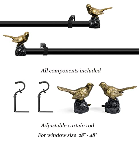 Meriville 1-Inch Diameter Single Window Treatment Curtain Rod, Renaissance Gold Bird Finials, 28-Inch To 48-Inch Black Rod #TOP3