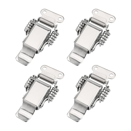 Lot de 4 clips à bascule à ressort en acier inoxydable avec mécanisme de verrouillage à double ressort pour une utilisation sur divers conteneurs de rangement et d'outils (L)