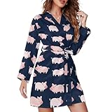 TZTTZT Cute Cartoon Pig Print Short Robes for Women - Bathrobe Nightgown Sleepwear Loungewear Dressing Gown