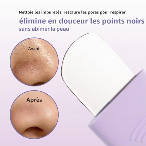 Outil de retrait de points noirs, brosse à récurer en silicone 2 en 1 pour un nettoyage en profondeur, spatule pour la peau du visage, nez noir, outil de soins de la peau pour homme et femme (violet) – vue 4