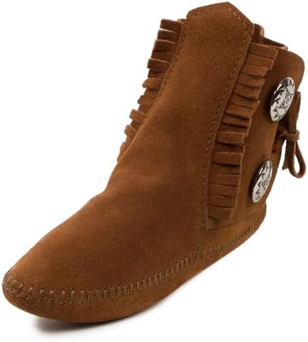 Minnetonka Mens Two Button Softsole Boot, Brown, Size 11