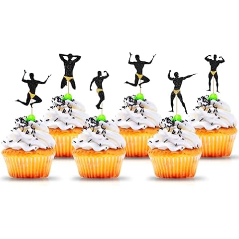 36 PCS Male Dancers Beefcake Cupcake Toppers,Bachelorette Cupcake Toppers Picks, Hen Party Decoration Supplies Cover