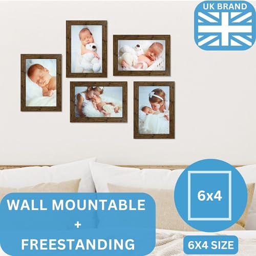 Picture Frame 6 x 4, Brown, Pack of 3, Freestanding and Wall Mountable, 10 x 15 cm, 6x4 Picture Frames, Brown 6x4 Photo Frames, 4x6 Photo Collage Gallery Display - Image 4