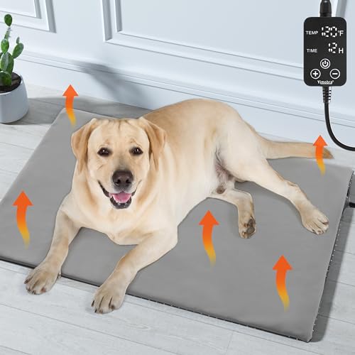 Yimobra Dog Heating Pad, Memory Foam, Adjustable Temperature with Timer, Indoor Use, 25x18 Inch, Grey