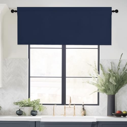 NICETOWN Navy Valance Curtains 16 inches Long for Bathroom Pirvacy, Blackout Thermal Insulated Rod Pocket Window Valances for Kitchen Door Window Deco