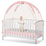 Crib Tent to Keep Baby from Climbing Out - Crib Net to Keep Baby in - Pop Up Breathable Cribs Cover - Canopy with Upgrade Strong Mesh and Durable Zipper (Pink, Lager)