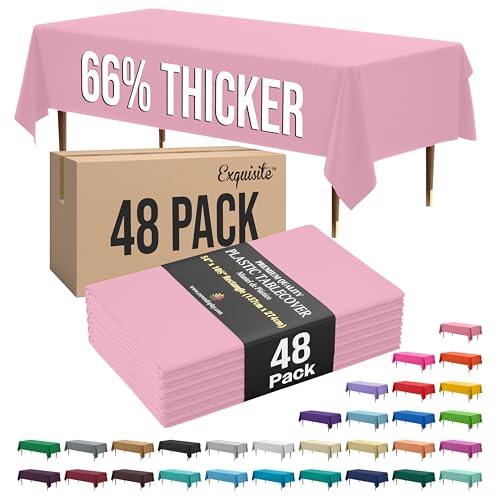 Image of Exquisite Pink Rectangle Tablecloth 54 inchx108 inch - 48 Pack | Plastic Tablecloth, Disposable Table Covers Rectangle for Parties, Weddings, Holidays & Party Supplies