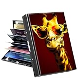 GYSYSQSH Metal Wallet, Credit Card Holder for Women Men Girls, RFID Blocking Aluminum Wallet Slim Hard Case, Mini Travel Wallet, ID Card Holder Business Card Case,Giraffe with Glasses