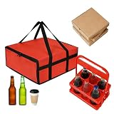 Cxomnndiw Insulated Pizza Bags for Delivery Doordash (20“x20”x6) & 6-Cup Drink Carrier with Handle for Delivery,Hot/Cold Insulation for Food