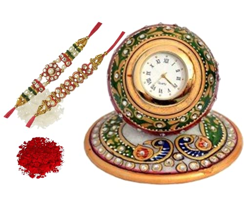 Rakhi Hamper con reloj de mármol y dos rakhis para regalo familiar rakhi2a