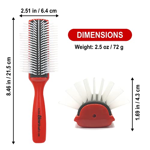 Vess Blow And Styling Hair Brush, Wide 9 Row Round Type- Light Weight -Made In Japan-C-150 (Red) #TOP1
