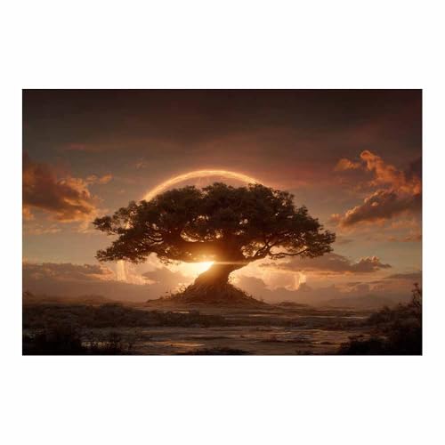 Tableaux Arbre de vie decoration murale crepuscule marron 80x120cm