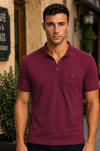 Image of Louis Philippe Men's Slim Fit Single-Tuck Pique Sophisticated Staple Half Sleeve Polo Tshirt with Pocket