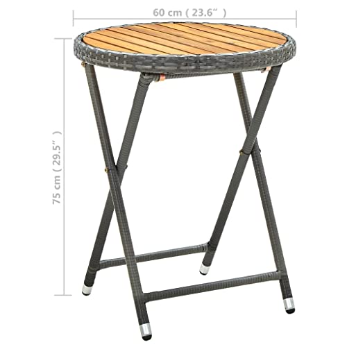 Foldable Tea Table Poly Rattan And Solid Acacia Wood Bar Table Weather-Resistant Round Bistro Table Furniture For Garden Patio 23.6" X 23.6" X 29.5" #TOP6
