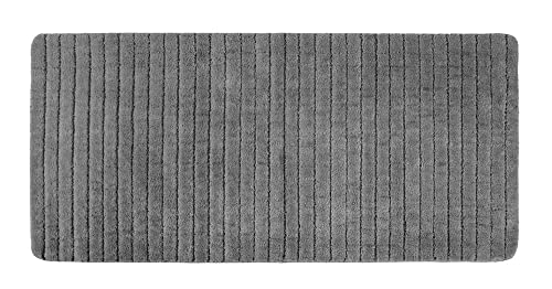 PANA Flauschige Badematte • Duschvorleger • Badezimmerteppich • Badteppich aus weichen Mikrofasern - rutschfest & waschbar • mit feinem Streifendesign • Größe: 70 x 150 cm • Farbe: Anthrazit