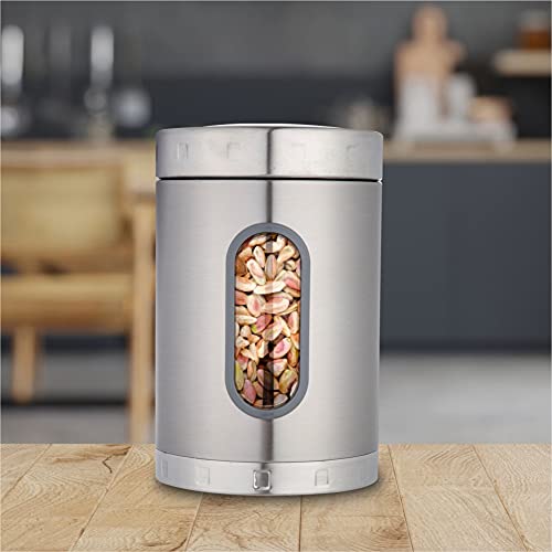 Image of DUBBLIN Stainless Steel Storage jar container Fresher screw lid transparent visible window food safe steel Storage container 2000 ml, 1 Piece, Silver