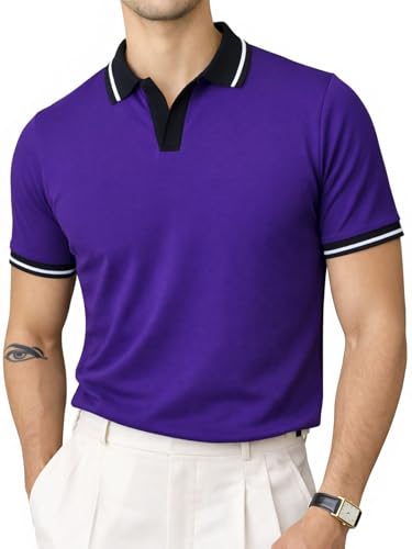 Image of Veirdo Men's Polo T-Shirt Regular Fit with Contrast Pattern & Striped Trim on Collar and Half Sleeves, Stylish Solid Casual, Weekend & Outdoor Wear (Sizes S to 2XL)
