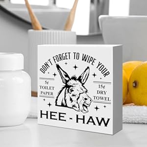 Funny Western Bathroom Decor Wooden Sign, Donkey Bathroom Decoration for Toilet Restroom Powder Room Table Decor, Gift for Women Men Cowboy, Don't Forget to Wipe Your Hee Haw Funny Western Bathroom Decor Wooden Sign Donkey Bathroom Decoration for Toilet Restroom Powder Room Table Decor Gift for Women Men Cowboy Dont Forget to Wipe Your Hee Haw