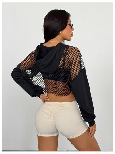 Image of SweatyRocks Women's Casual Solid Cut Out Front Long Sleeve Pullover Crop Top Sweatshirt, Solid Black, Large