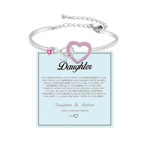 Image of To My Daughter Forever Connected Bracelet, Infinity Forever Love Heart Bracelets You Are Always In Mine From Mom Cubic Zirconia Adjustable Inspirational Gift Jewelry