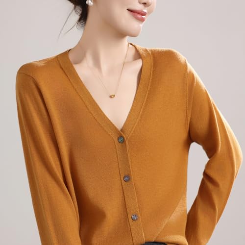 Image of Women's 100% Merino Wool Lightweight V-Neck Cardigan Sweater Button Down Long Sleeve Knitwear Outwear Tops