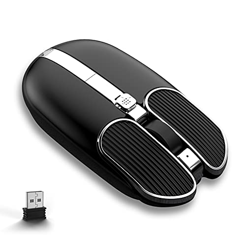 Wireless Mouse with 4 Button 2.4Ghz Connection USB Receiver Silent Click Adjustable DPI Programmable Button Ergonomic Rechargeable for Computer PC Mac Laptop Windows Tablet Office Use(Black)