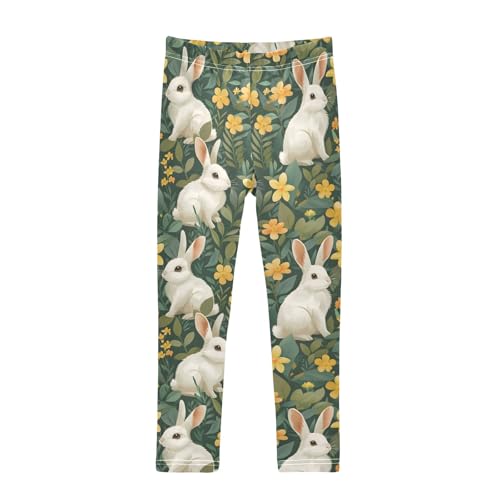 Flower White Rabbit Leaves L Girls Leggings Athletic Pants Tights Stretch Bottom