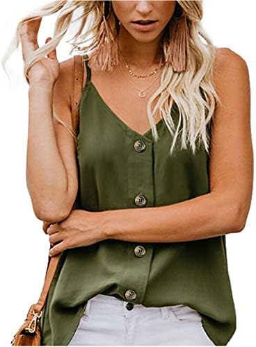 BAODANstore Women Tops Button Down V Neck Tank Tops Loose Casual Vest Spring Summer Sleeveless Shirts Blouses